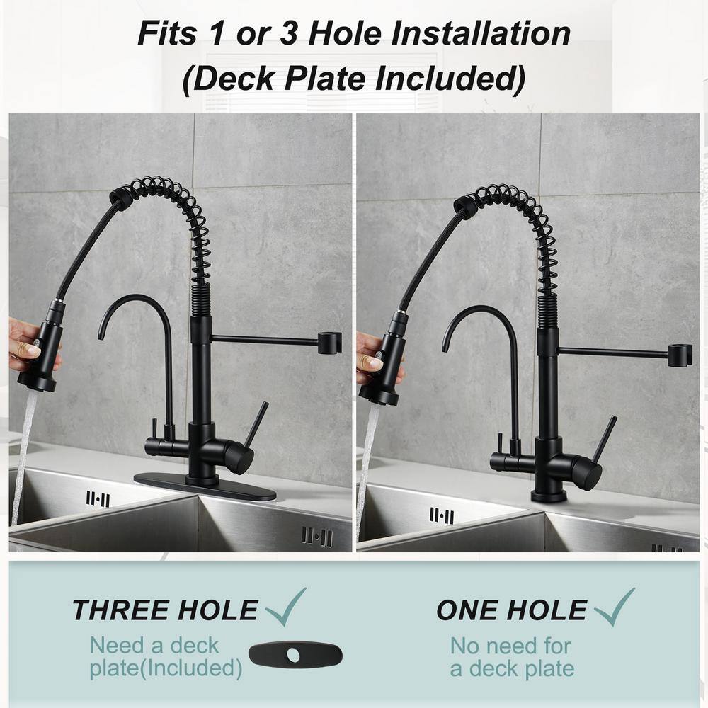 Matte Black Dual Handle Pull Down Kitchen Faucet with Sprayer