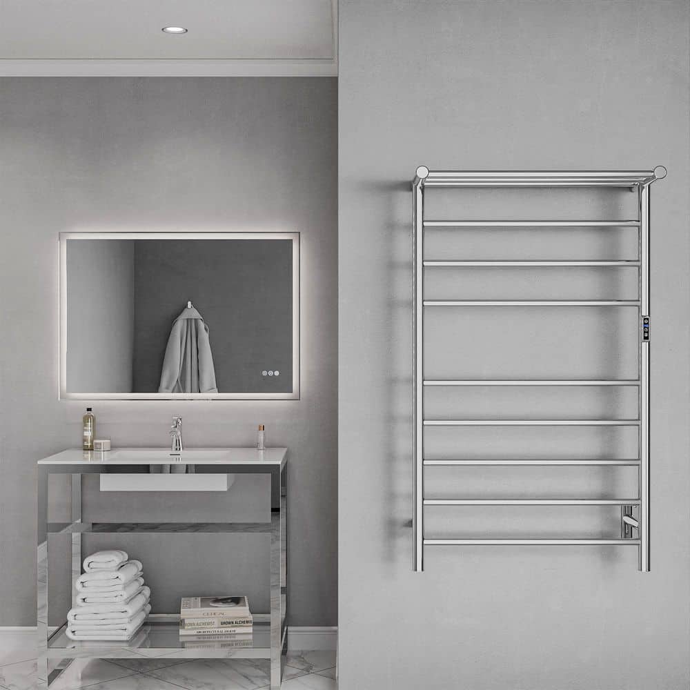 Polished Chrome 8-Bar Stainless Steel Wall Mounted Towel Warmer