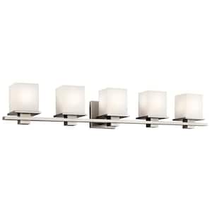 Tully 40.25 in. 5-Light Antique Pewter Contemporary Bathroom Vanity Light with Etched Glass Shade