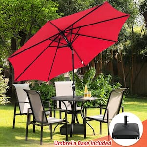 9 ft. Aluminum Market Crank and Tilt Patio Umbrella in Red with Mobile Base