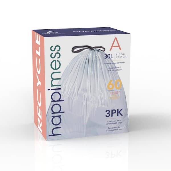 happimess 7.9 gal. Drawstring Trash Can Liner (60-Count, 3-Packs of 20 Liners), White