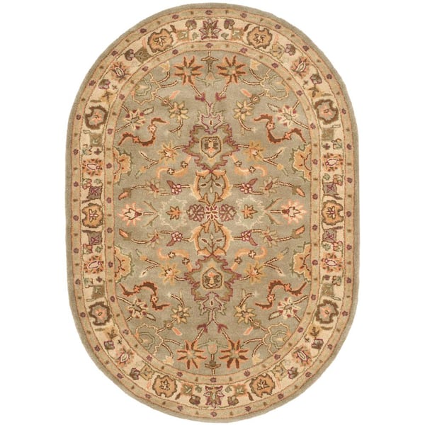 SAFAVIEH Heritage Light Green/Beige 5 ft. x 7 ft. Oval Border Area Rug