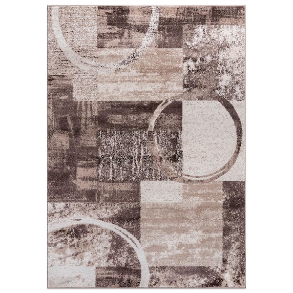 World Rug Gallery Contemporary Abstract Circle Design Brown 7 ft. 10 in. x 10 ft. 2 in. Indoor Area Rug