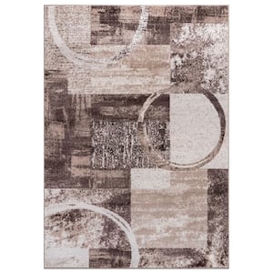 Contemporary Abstract Circle Design Brown 10 ft. x 14 ft. Indoor Area Rug