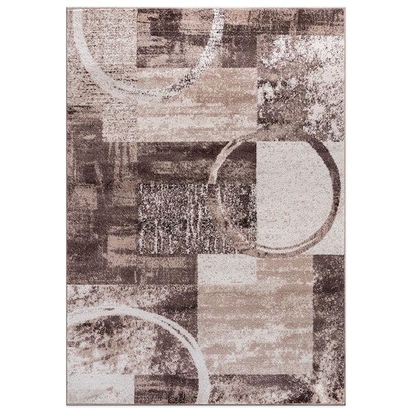 World Rug Gallery Contemporary Abstract Circle Design Brown 10 ft. x 14 ft. Indoor Area Rug
