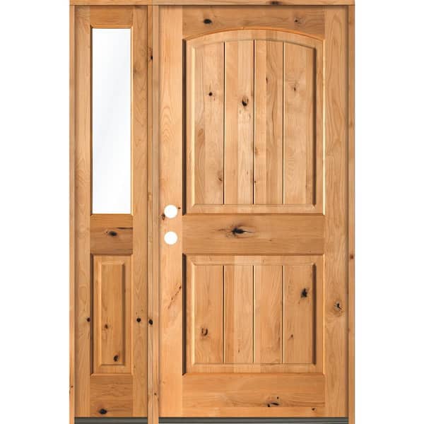 Krosswood Doors 50 in. x 80 in. Rustic Knotty Alder Sidelite 2 Panel Right-Hand/Inswing Clear Glass Clear Stain Wood Prehung Front Door