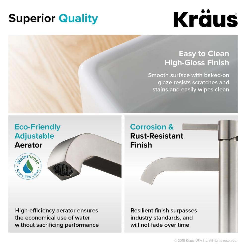 15-inch White Ceramic Square Vessel Sink with Satin Nickel Faucet