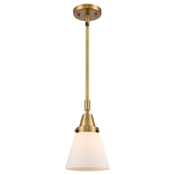 Cone 100-Watt 1-Light Brushed Brass Standard Mini Pendant Light with Painted Glass Shade, No Bulbs Included