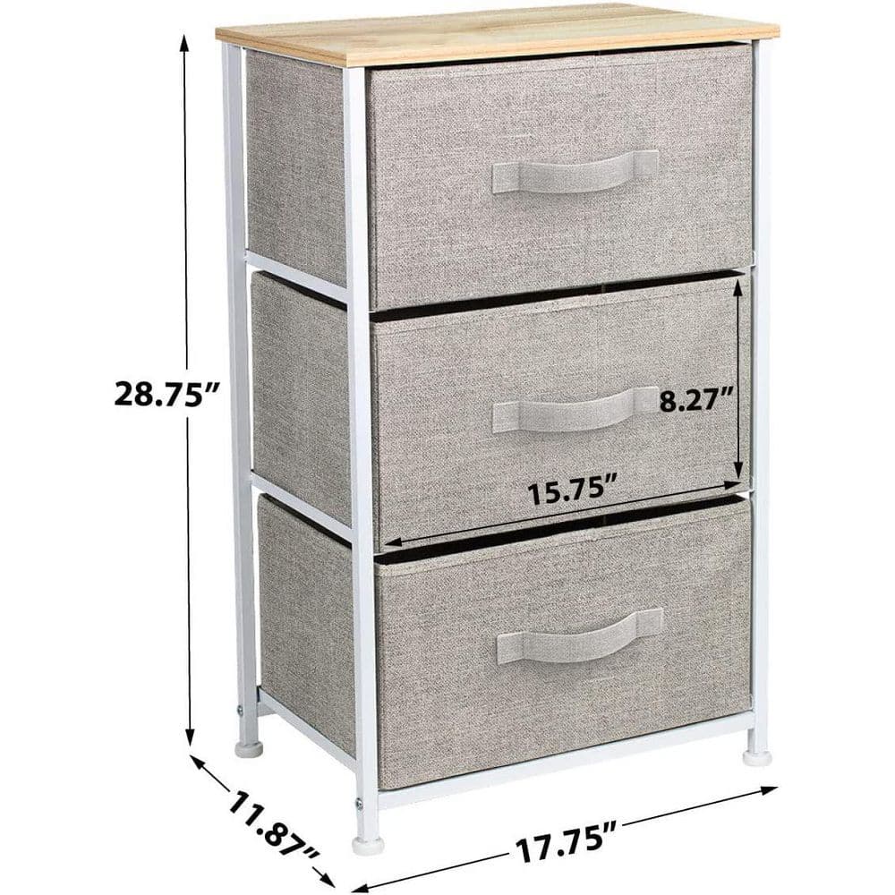 Beige 3-Drawer Compact Nightstand with Smooth Tabletop