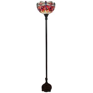 69 in. Black and Red 1 Dimmable (Full Range) Torchiere Floor Lamp for Living Room with Glass Dome Shade