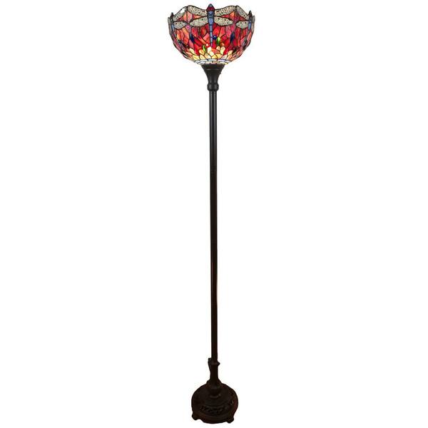 HomeRoots 69 in. Black and Red 1 Dimmable (Full Range) Torchiere Floor Lamp for Living Room with Glass Dome Shade