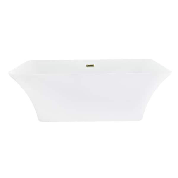Carani 65 in. Acrylic Flatbottom Soaking Bathtub in Brushed Brass Overflow/Feet