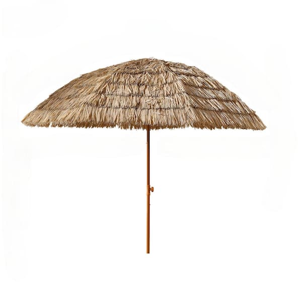 Unbranded Portable 85 ft. Steel Outdoor Patio Beach Umbrella Straw umbrella in Brown Thatch Tiki Umbrella Tropical