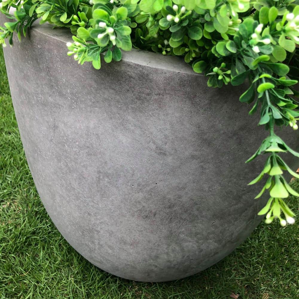 16.93" Round Gray Concrete Outdoor Planter