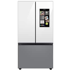 Bespoke 24 cu. ft. 3-Door French Door Smart Refrigerator with Family Hub in White Glass/Matt Grey Glass, Counter Depth