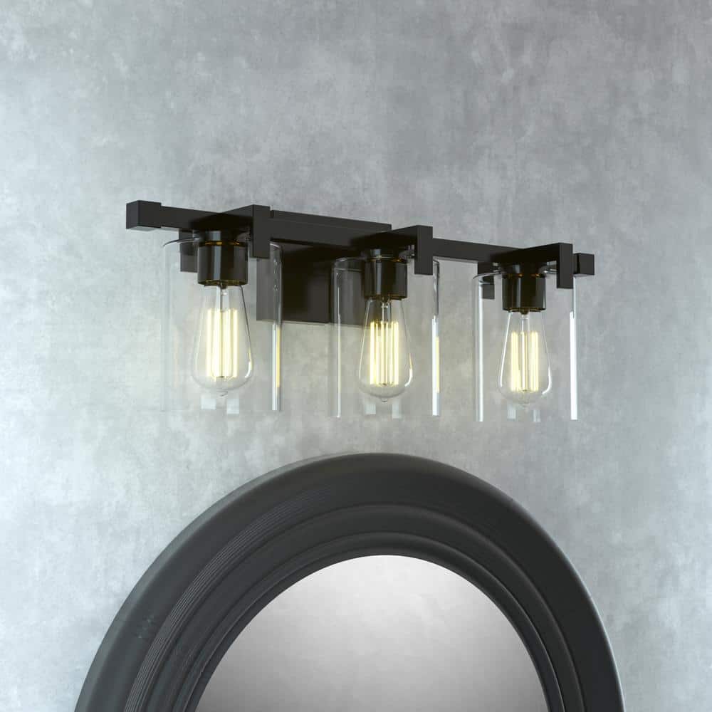 Salvirola 24 in. Modern 3-Light Matte Black Dimmable Vanity Light with Clear Glass Shade price history on PriceWatchPro