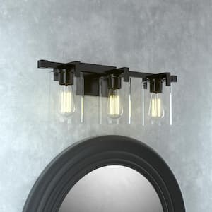 Salvirola 24 in. Modern 3-Light Matte Black Dimmable Vanity Light with Clear Glass Shade