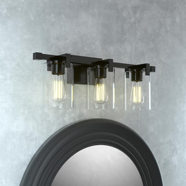 LANSEKI Salvirola 24 in. Modern 3-Light Matte Black Dimmable Vanity Light with Clear Glass Shade