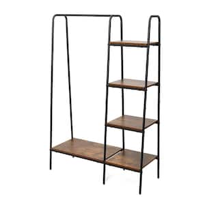 Industrial Rustic Brown Freestanding Closet Organizer Garment Rack with Shelves and Hanging Rods