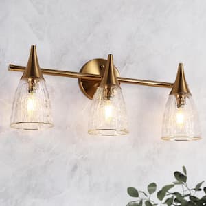 Modern 20.9 in. 3-Light Plated Brass Vanity Light with Clear Water Glass Shades