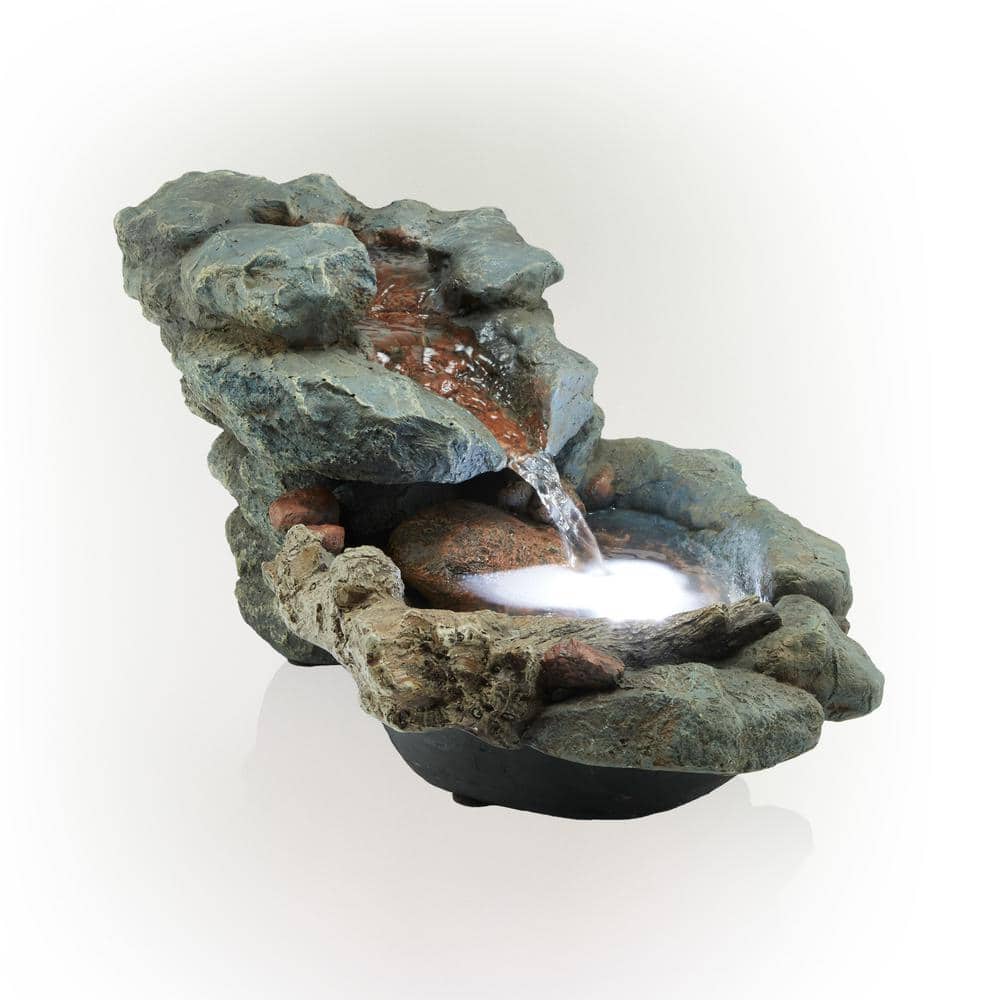 Gray and Brown 20" Fiberglass Outdoor Fountain with LED Lights