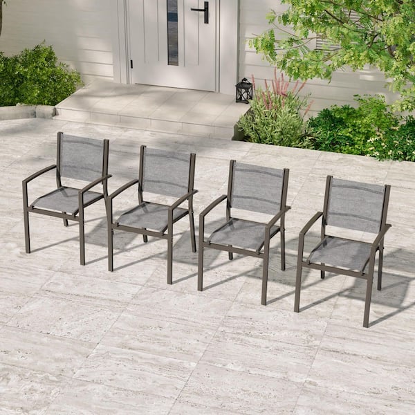 4-Piece Powder-Coated Steel Outdoor Patio Dining Chairs Breathable Textilene Chairs, Weather-Resistant, Gray