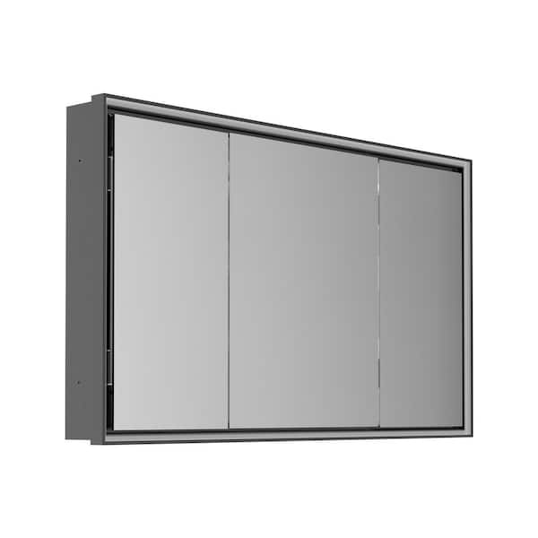 48 in. W x 32 in. H Rectangular Aluminum Recessed/Surface Mount LED Medicine Cabinet with Mirror, Tri-view mirror