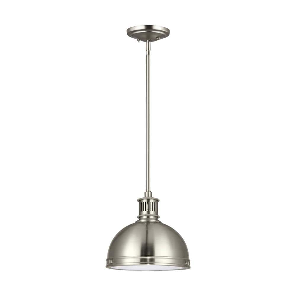 Brushed Nickel Single Light Dome Pendant with Clear Glass Shade