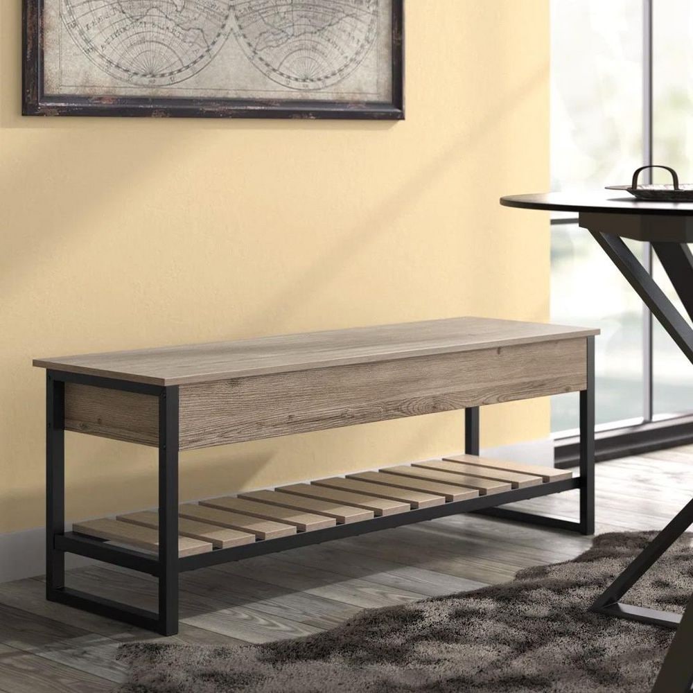 Gray Entryway Shoe Storage Bench with Shelf (17.7 in H x 47.2 in W x 15.7 in. D)