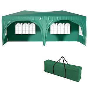 10 ft. x 20 ft. Pop Up Canopy Outdoor Portable Party Folding Tent with 6 Removable Sidewalls, Carry Bag, Green