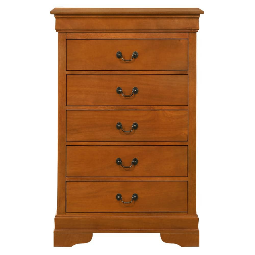 AndMakers Louis Phillipe II 5-Drawer Oak Chest of Drawers (31 in. L x 16 in. W x 48 in. H), Brown -  PF-G02160-CH