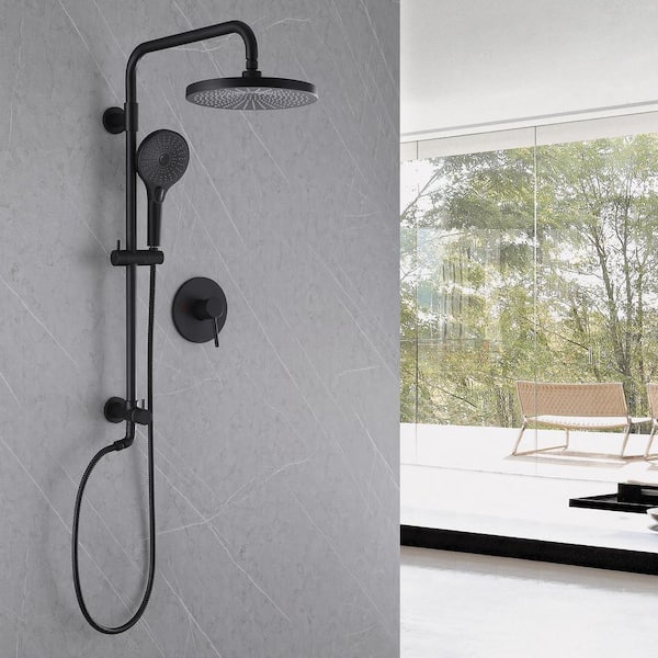 Nestfair 2-Spray Wall Bar Shower Kit with Hand Shower in Matte Black ...