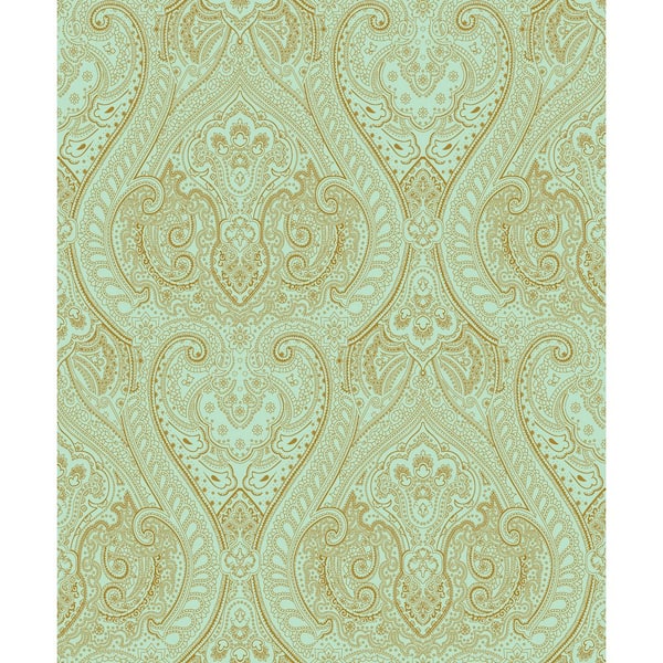 Unbranded Zen Collection Green/Gold Lace Damask Metallic Sheen Finish Non-Pasted Non-Woven Wallpaper Sample