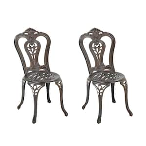 2-Piece Antique Bronze European Carving Cast Aluminum Outdoor Armless Bistro Chair for Yard