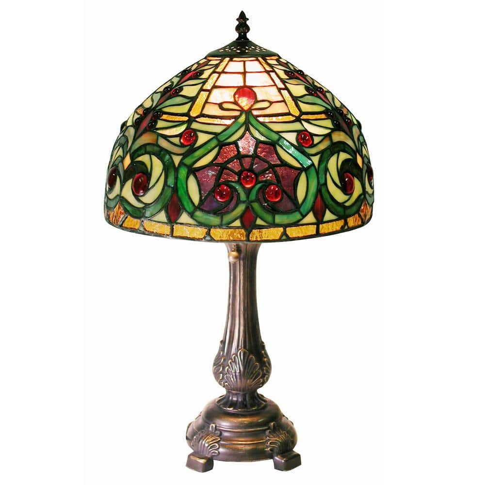 Warehouse Of Tiffany 18 In. Jeweled Petite Multicolored Bronze Table ...