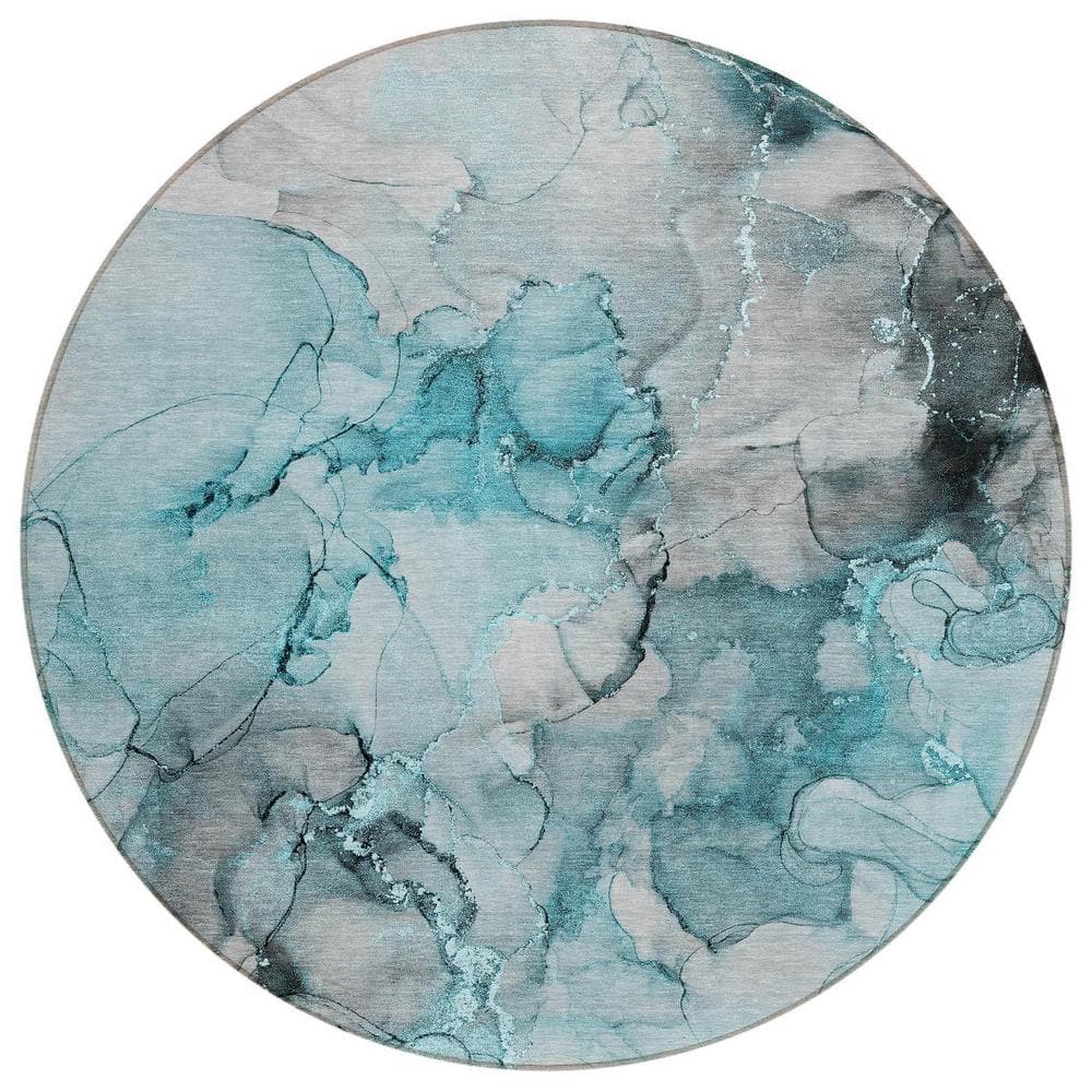 Teal 8 ft. Round Woven Abstract Polyester Round Indoor/Outdoor Area Rug price history on PriceWatchPro