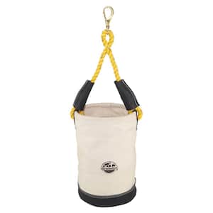 10 in. 1-Pocket Canvas Utility Tool Bucket with Leather Bottom in White