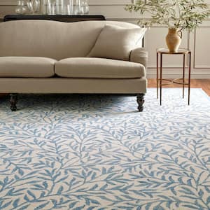 Martha Stewart Ivory/Blue 8 ft. x 10 ft. Border Abstract Floral Area Rug