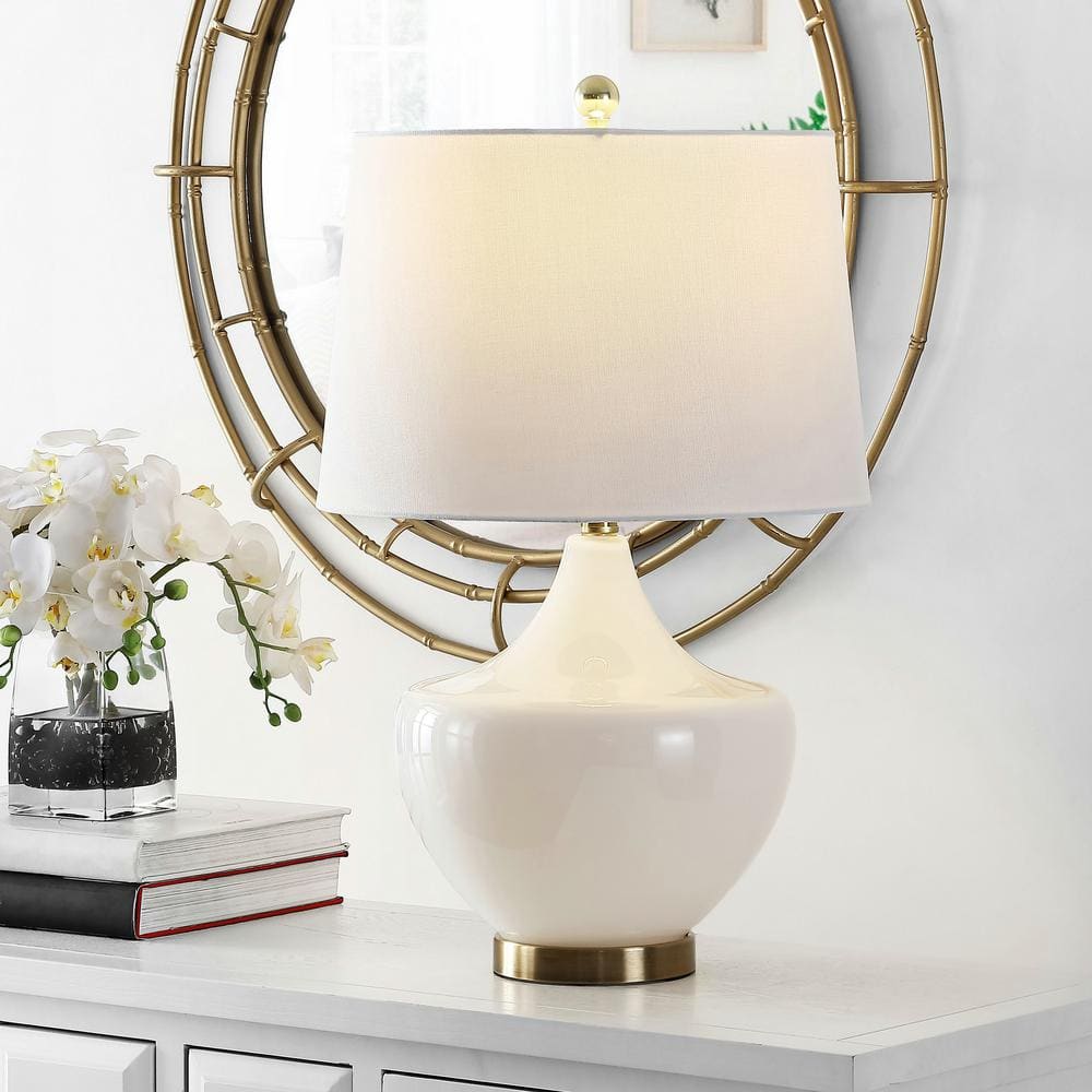 Demra Adjustable White Glass Genie-Style Table Lamp with Gold Base