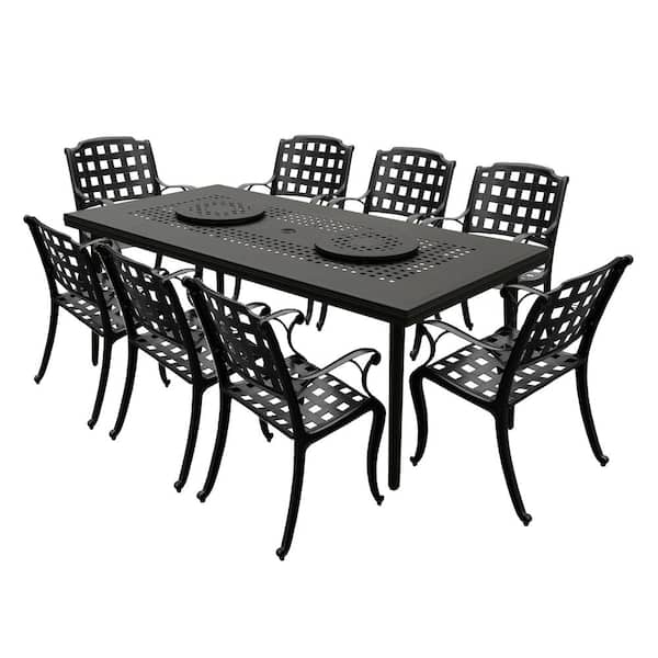 Oakland Living Black 9-Piece Aluminum Rectangular Mesh Outdoor Dining Set with 8-Chairs