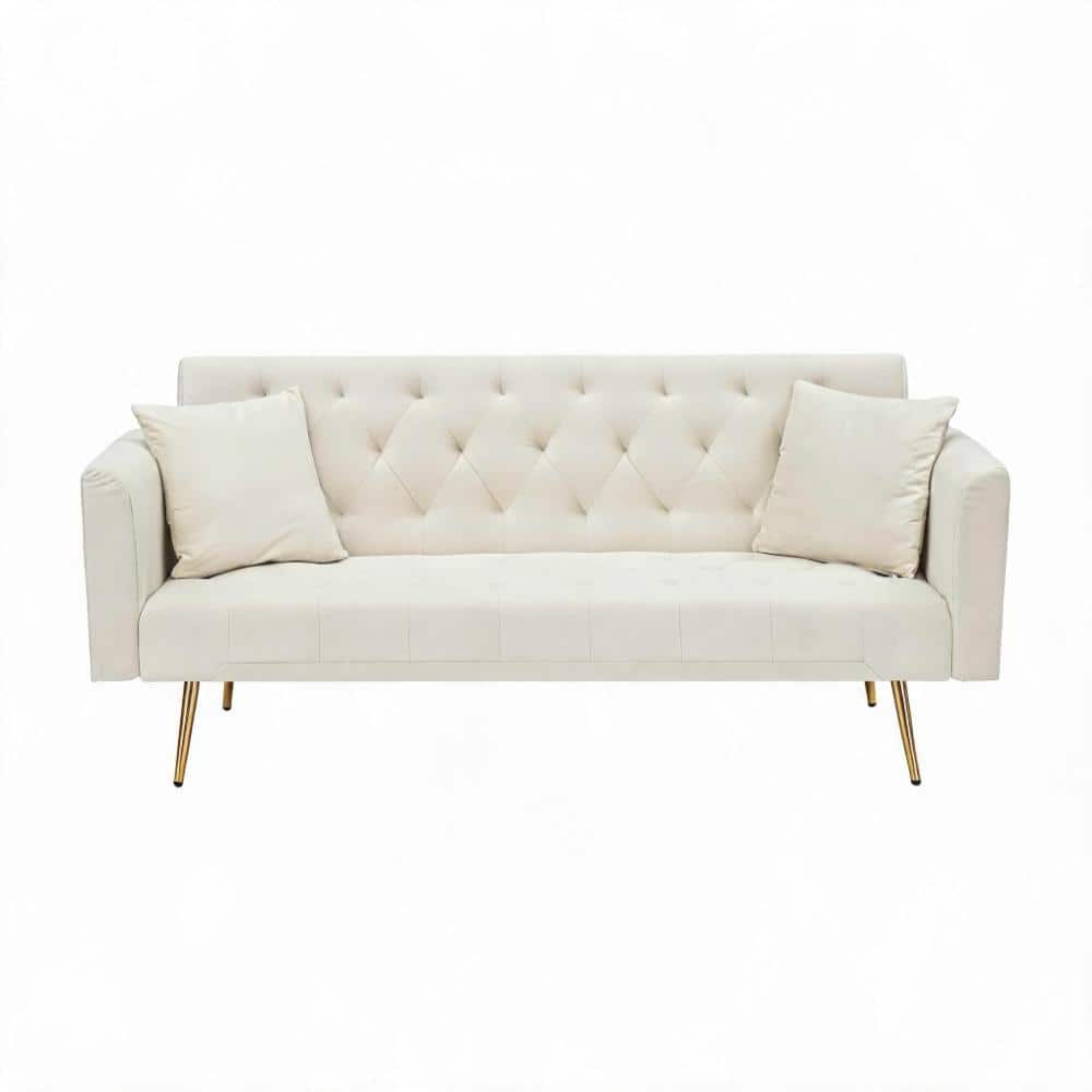 71 in. Beige Velvet Convertible Loveseat Sofa Bed with 3 Adjustable Postures for Small Spaces price history on PriceWatchPro