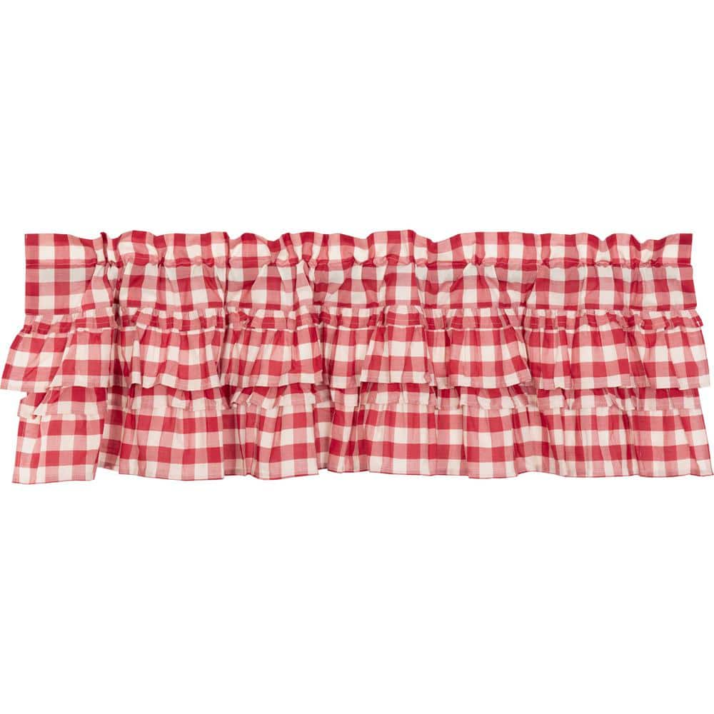 VHC BRANDS Annie Buffalo Check 60 In W X 16 In L Cotton Straight Edge   Country Red Antique Cream Vhc Brands Window Valances Scarves 51774 64 1000 