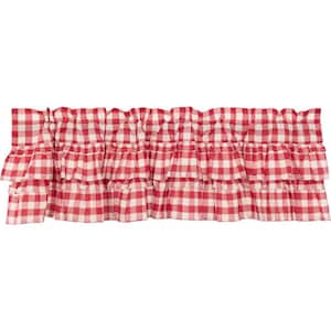 Annie Buffalo Check 60 in. W x 16 in. L Cotton Straight Edge Rod Pocket Farmhouse Kitchen Curtain Valance in Red