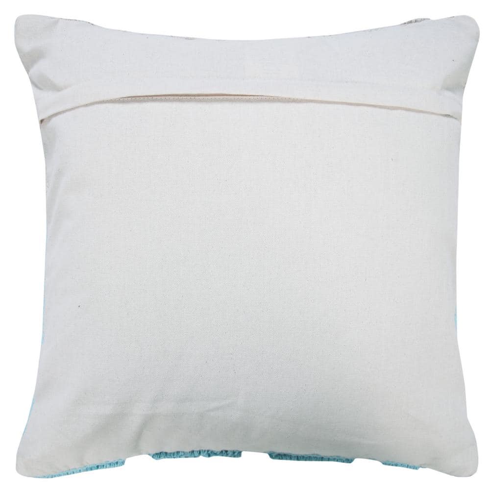 20" Blue and Off-White Geometric Cotton Throw Pillow