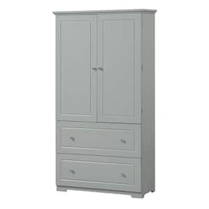 32.60 in. W x 13.00 in. D x 62.30 in. H Gray Freestanding Linen Cabinet with 2-Drawers, Two Doors and Adjustable Shelf