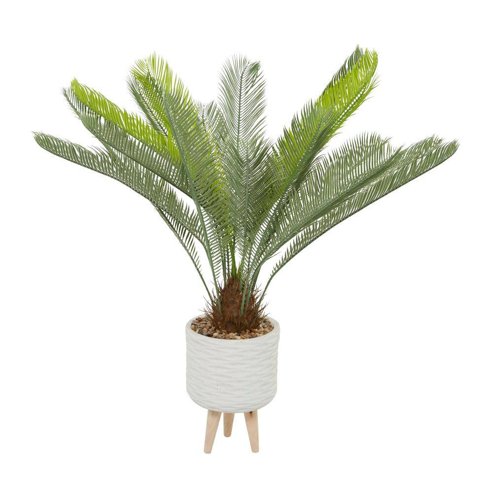 Elegant 43" White Potted Faux Palm Floor Plant with Lights