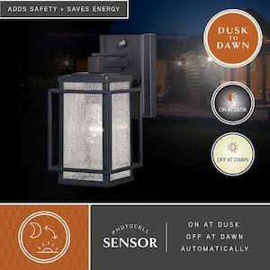 Hyde Park 1 Light Dusk to Dawn Bronze Mission Outdoor Wall Lantern Clear Glass