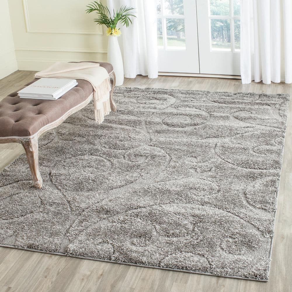 Gray Floral Shag Rectangular Synthetic Area Rug