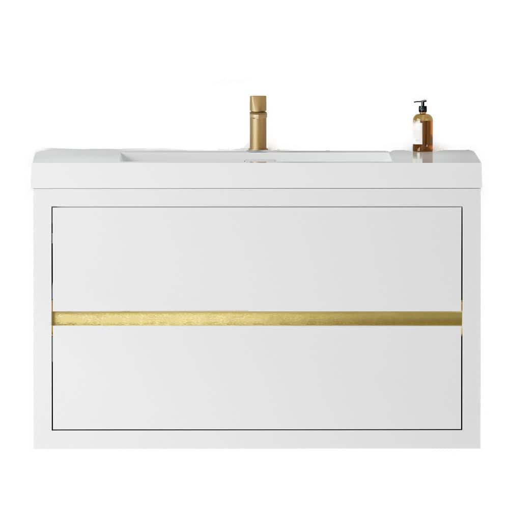 35.43 in. W x 19.69 in. D x 22.44 in. H Wall-Mounted Bath Vanity in Glossy White with White Resin Top price history on PriceWatchPro