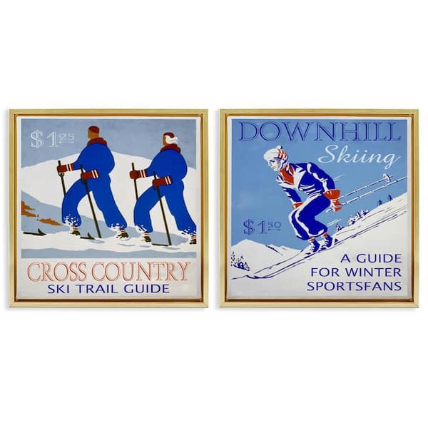 Stupell Industries Cross Country Skiing Posters by Graffi*tee Studios 2 Pieces Gold Floater Frame Sports Graphic Art Print 18 in. x 18 in.